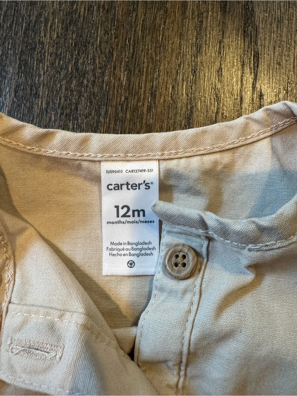 Carters Baby Tan Button Front Tie Waist Romper